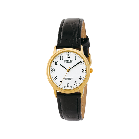 Bayard Ronde Dorée et Cuir Noir TR037L