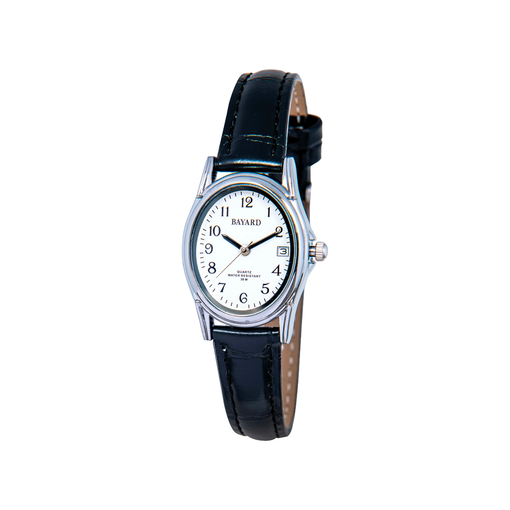 Bayard Ovale Argentée et Cuir Noir MX65.1