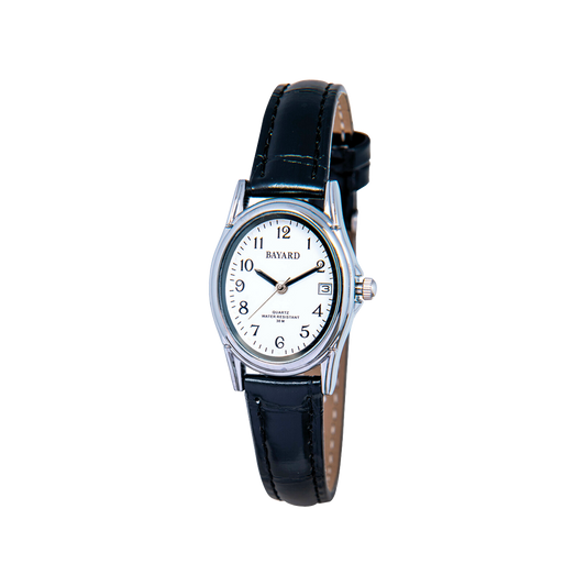 Bayard Ovale Argentée et Cuir Noir MX65.1