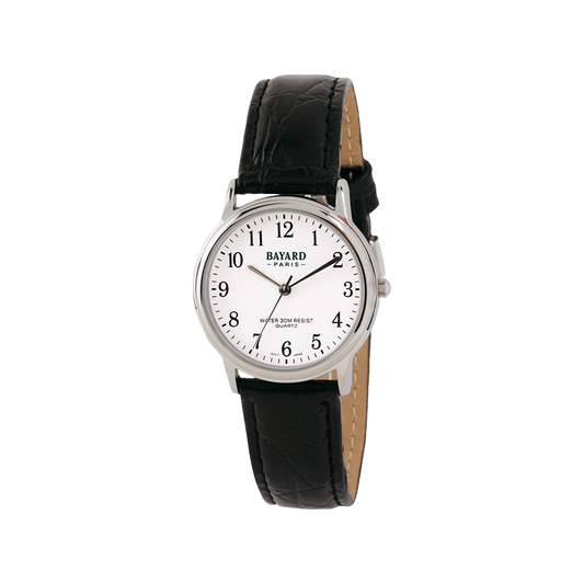 Bayard Ronde Argentée et Cuir Noir TR037M
